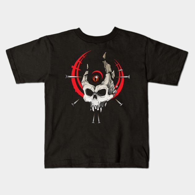 Horned Skull Kids T-Shirt by Dyuba